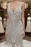New Arrival V Neck Cap Sleeve Beads Crystals Mermaid Wedding Dress Lace Applique