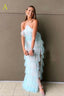 New Style Halter Ruffles Tulle Prom Dress With Slit, Charming Long Party Dress