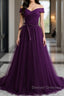 Off Shoulder Purple Tulle Long Prom Dress, Off the Shoulder Purple Formal Dress, Purple Evening Dress