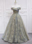 Off Shoulder Tulle With Lace A-Line Junior Prom Dress, Chic Long Party Dress
