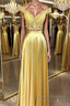 Off Shoulder Two Pieces Lace Yellow Long Prom Dress, Off the Shoulder Yellow Lace Formal Dress, Two Pieces Yellow Lace Evening Dress