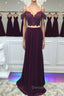 Off Shoulder Two Pieces Purple Lace Long Prom Dress, 2 Pieces Purple Formal Dress, Purple Lace Evening Dress