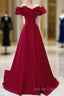 Off Shoulder Wine Red Sweetheart Long Party Dress, Wine Red Prom Dress Evening Dress
