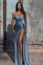 Off The Shoulder Beaded Satin Long Prom Dress