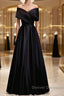 Off the Shoulder Black Long Prom Dress with Corset Back, Black Off the Shoulder Formal Evening Dress