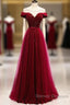 Off The Shoulder Burgundy Formal Long Prom Dress A Line Velvet Evening Dress