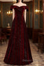 Off The Shoulder Burgundy Long Prom Dress, Burgundy Off Shoulder Long Formal Evening Dress