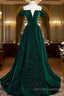 Off The Shoulder Green Black Long Prom Dress, Off Shoulder Green Black Formal Evening Dress