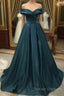 Off The Shoulder Green Long Satin Prom Dress