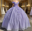 Off the Shoulder Lavender Sequin 3D Floral Quinceanera Dress