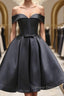 Off the Shoulder Short Black Prom Dress, Little Black Formal Graduation Homecoming Dress