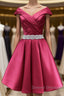 Off the Shoulder Short Burgundy Prom Dress, Short Wine Red Formal Graduation Homecoming Dress