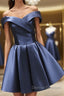 Off the Shoulder Short Navy Blue Prom Dress, Short Navy Blue Formal Homecoming Graduation Dress