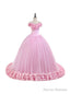Off the Shoulder Sweet 16 Dress Pink 3D Flowers Tulle Quinceanera Dresses