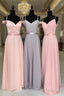 Off The Shoulder V-Neck Chiffon Bridesmaid Dress Floor Length