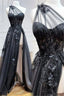 One Shoulder Black Lace Floral Long Prom Dress With High Slit 21Th Birthday Outfits