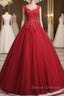 Open Back Red Lace Long Prom Dress, Red Lace Formal Evening Dress, Red Ball Gown