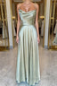 Open Back Sage Satin Long Prom Dress with High Slit, Long Sage Formal Graduation Evening Dress