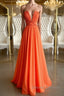 Orange Chiffon Long Prom Dress, Orange Long Formal Evening Dress