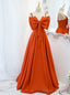 Orange Sapghetti Straps Bow Long Prom Dress