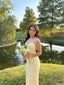 Pastel Yellow Prom Dress, Elegant Lace Evening Dress