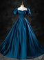 Peacock Blue Satin Sweetheart Puff Sleeve Quinceanera Dress