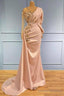 Pearl Pink Long Sleeves Ruched Beading Trumpet Mermaid Prom Dress