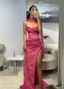 Pink A Line Sweetheart Neck Beaded Lace Prom Dress Evening Dress With Slit