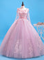 Pink Flowers Long Formal Dresses, Pink Sweet 16 Gown Party Dresses