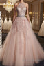 Pink Halter Neck Lace Prom Dress, Pink Halter Neck Long Lace Formal Evening Dress