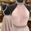 Pink High Neck Long Prom Dress, Pink Backless Evening Dress