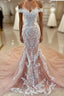 Pink Lace Applique Cap Or Long Sleeves Fishtail/Mermaid Wedding Dress With Train, Prom Gown