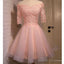 Pink Lace Appliques Organza Lace Up Back Off Shoulder Half Sleeve Homecoming Dress