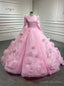 Pink Long Sleeve High Neck Prom Dress