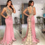Pink Mermaid Applique Beaded Long Prom Dress