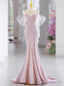 Pink Mermaid Spaghetti Straps Beading Prom Dress