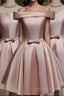 Pink Off Shoulder Homecoming Dress, Pink Party Dress , Cute Satin Dress