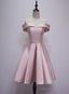 Pink Off Shoulder Knee Length Homecoming Dresses, Pink Short Party Dress, Short Formal Dresses