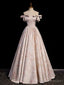 Pink Off the Shoulder Print Prom Dress