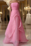 Pink Prom Dress Tulle Evening Gown Strapless Ruffles A-line Simple Prom Dress For Teens