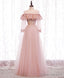 Pink Round Neck Tulle Lace Long Prom Dress Pink Lace Evening Dress