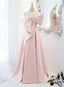 Pink Satin A-Line Party Dress With Bow, One Shoulder Pink Prom Dress