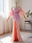 Pink Sequins Strapless Split Prom Dress