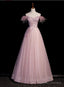 Pink Sequins Tulle Off the Shoulder Beading Prom Dress
