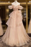 Pink Shiny Tulle Sweetheart Long Layers Party Dress, A-Line Pink Tulle Formal Dress Prom Dress