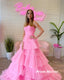 Pink Strapless Pleated Long Prom Evening Dress,Tulle Formal Dance Gown