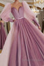 Pink sweetheart neck tulle long prom Dress tulle formal Dress