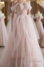 Pink sweetheart tulle long prom Dress, pink tulle formal Dress