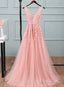 Pink Tulle A-line Simple Long Party Dress, A-line Prom Dresses Evening Dress
