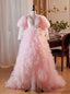 Pink Tulle Long Sleeve Prom Dress